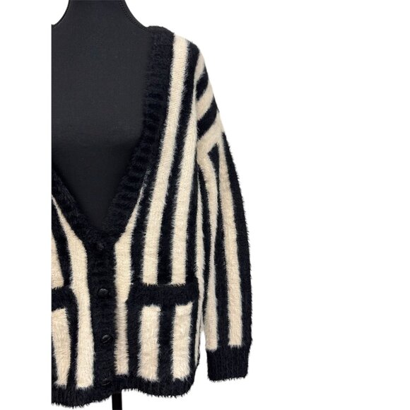 Society Amuse Black & White Fuzzy Angora Sweater | Large - Picture 2 of 6